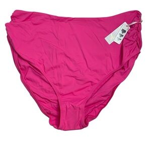 Anne Cole Convertible High Waist Shirred Swim Bottom Pink Punch 24W New